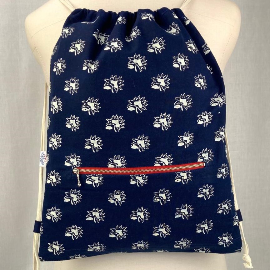 Dilians Blaudruck mittelgroßer blauer Turnbeutel A4301