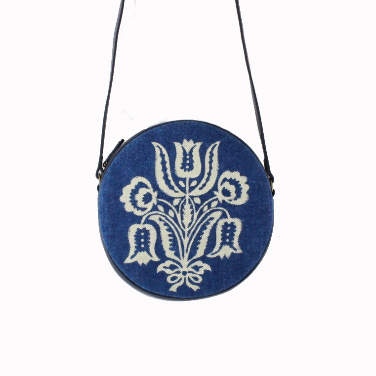 Dilians Blaudruck runde blaue Umhängetasche "Paula" A1606