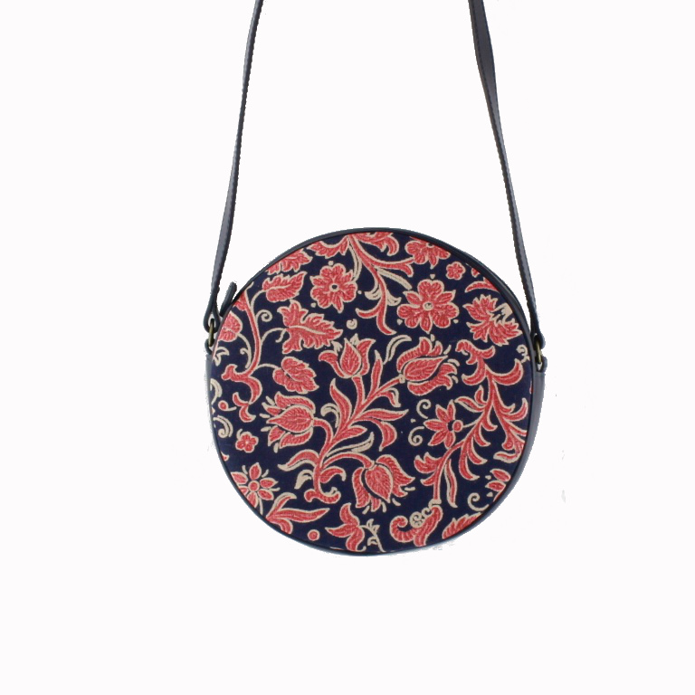 Dilians Blaudruck handbedruckte runde Umhängetasche "Paula" F0206