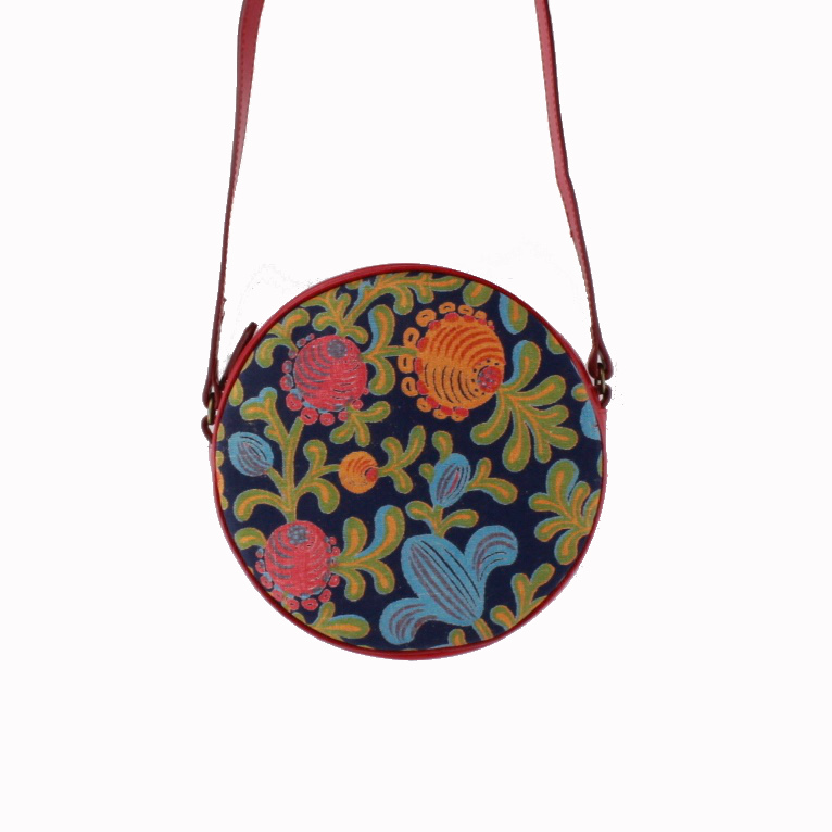 Dilians Blaudruck handbedruckte runde Umhängetasche "Paula" F0402
