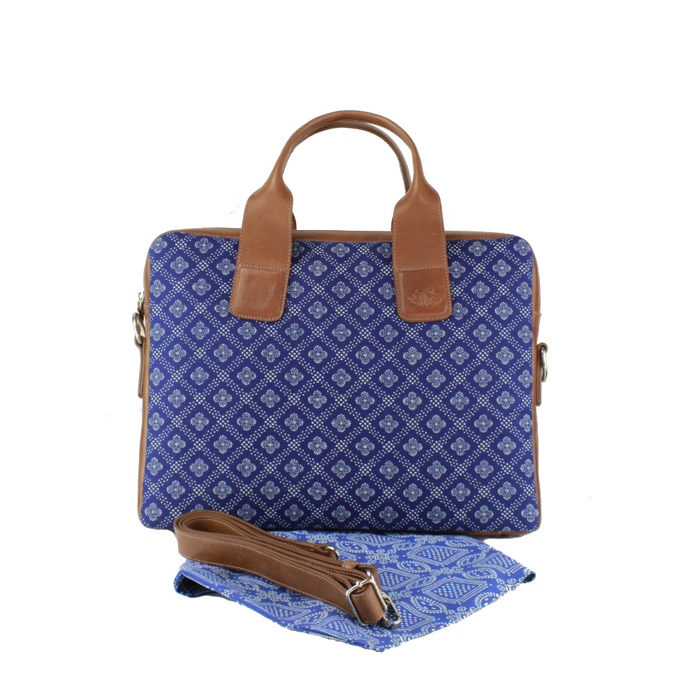 Dilians Blaudruck handbedruckte Laptop Aktentasche "David" F101107